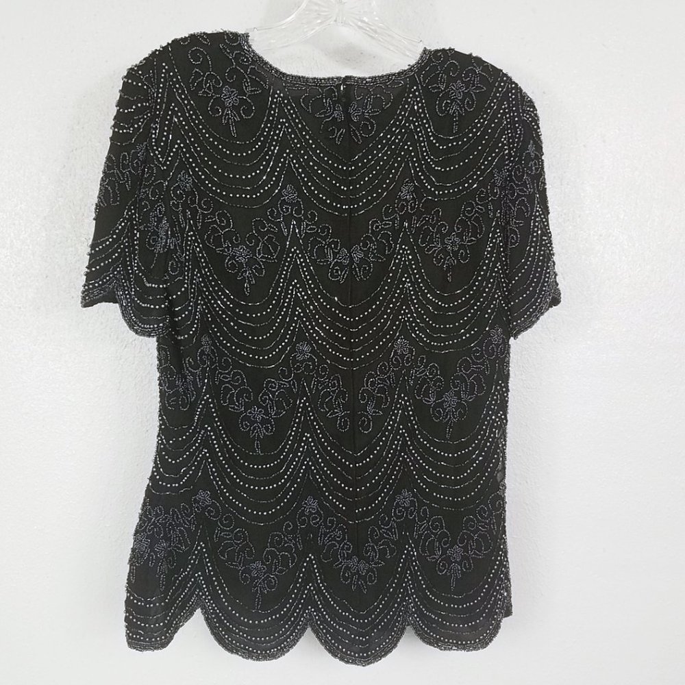 Pappell Boutique Evening Women's Formal Black Silk Beaded Top Blouse Bolero - Picture 6 of 8